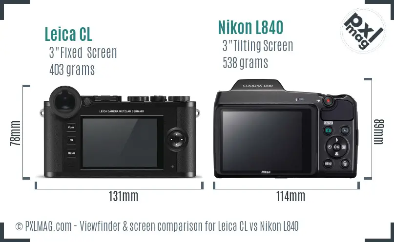 Leica CL vs Nikon L840 Screen and Viewfinder comparison