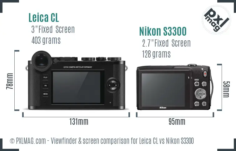 Leica CL vs Nikon S3300 Screen and Viewfinder comparison