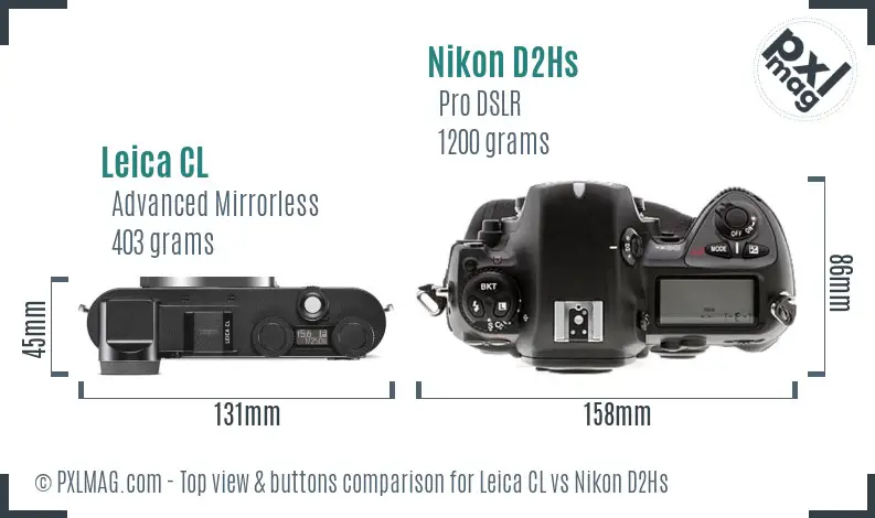 Leica CL vs Nikon D2Hs top view buttons comparison