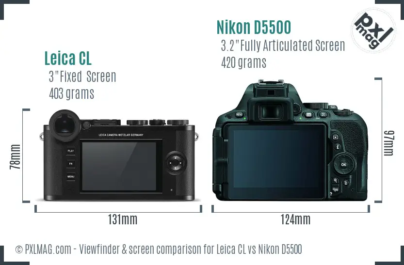 Leica CL vs Nikon D5500 Screen and Viewfinder comparison