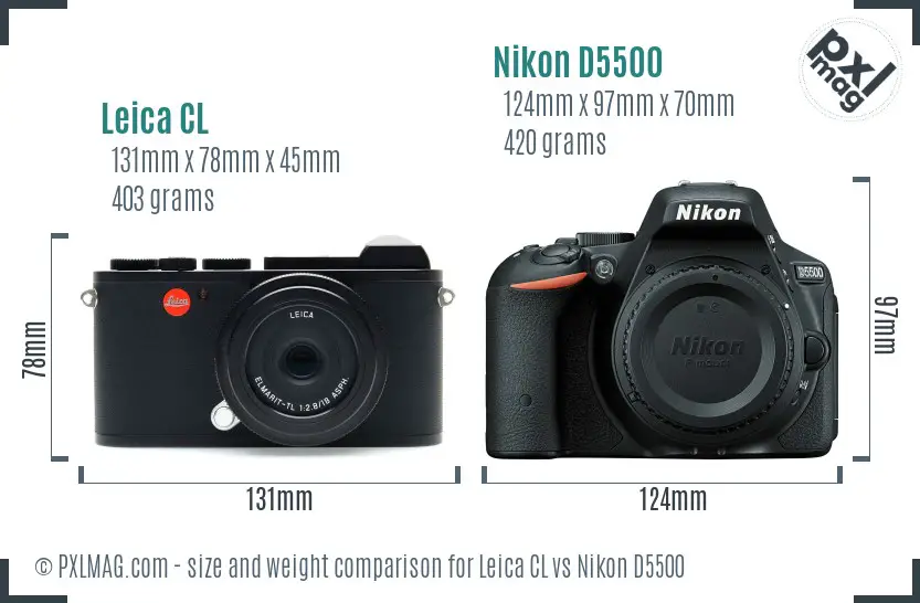 Leica CL vs Nikon D5500 size comparison