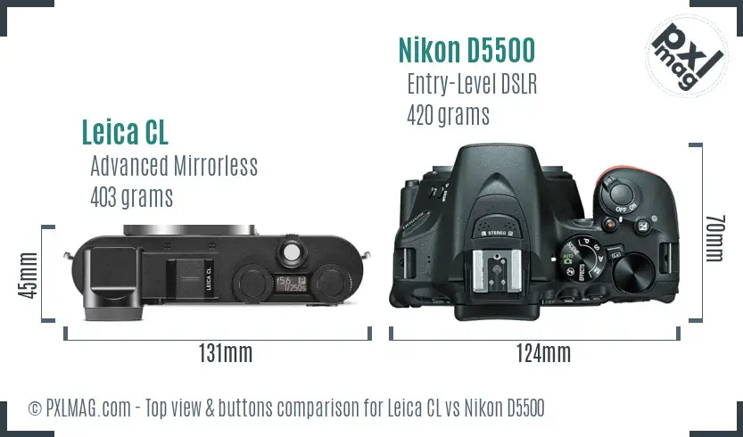 Leica CL vs Nikon D5500 top view buttons comparison