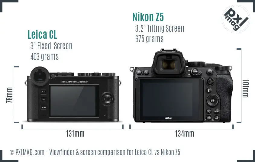 Leica CL vs Nikon Z5 Screen and Viewfinder comparison