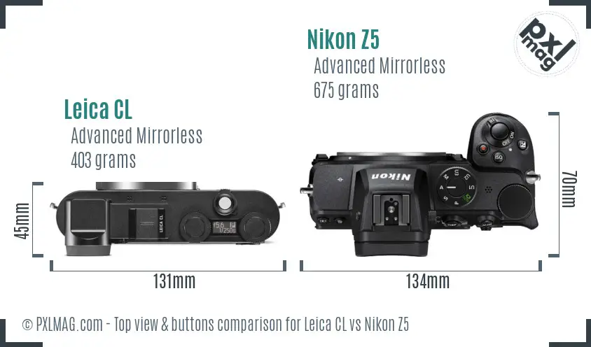 Leica CL vs Nikon Z5 top view buttons comparison