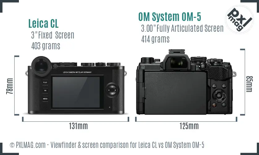 Leica CL vs OM System OM-5 Screen and Viewfinder comparison