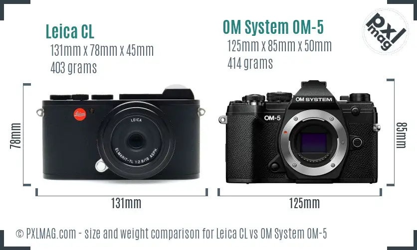 Leica CL vs OM System OM-5 size comparison