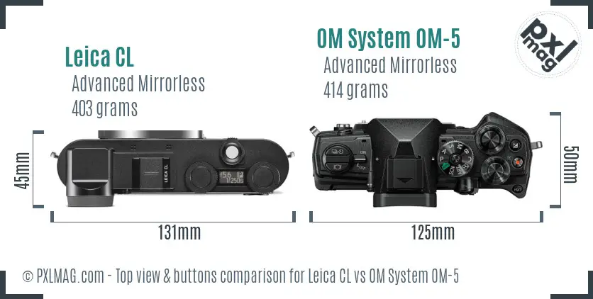 Leica CL vs OM System OM-5 top view buttons comparison