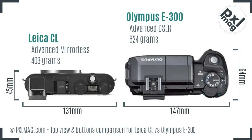 Leica CL vs Olympus E-300 top view buttons comparison