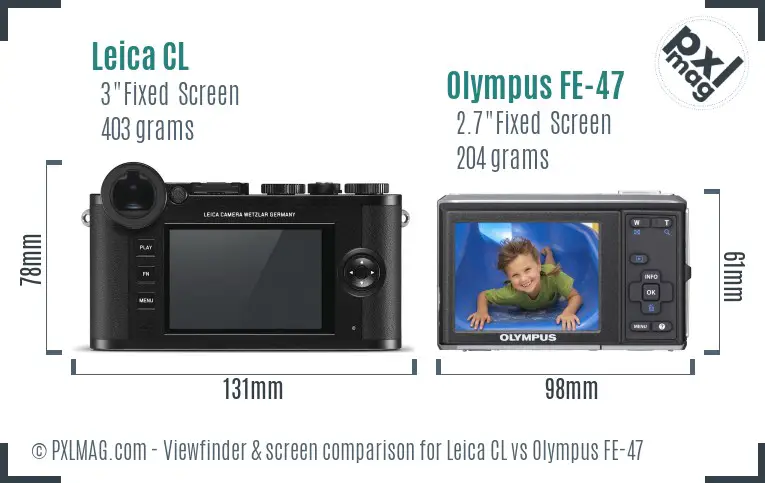 Leica CL vs Olympus FE-47 Screen and Viewfinder comparison