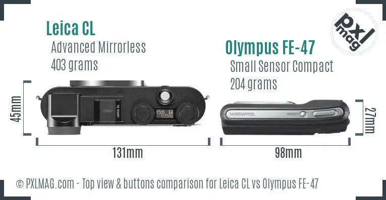 Leica CL vs Olympus FE-47 top view buttons comparison