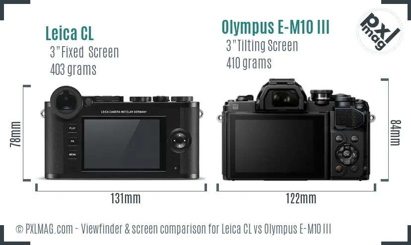 Leica CL vs Olympus E-M10 III Screen and Viewfinder comparison