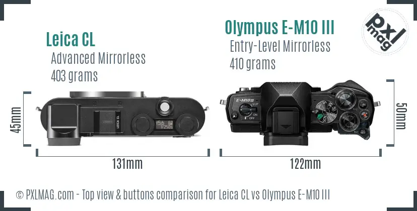 Leica CL vs Olympus E-M10 III top view buttons comparison