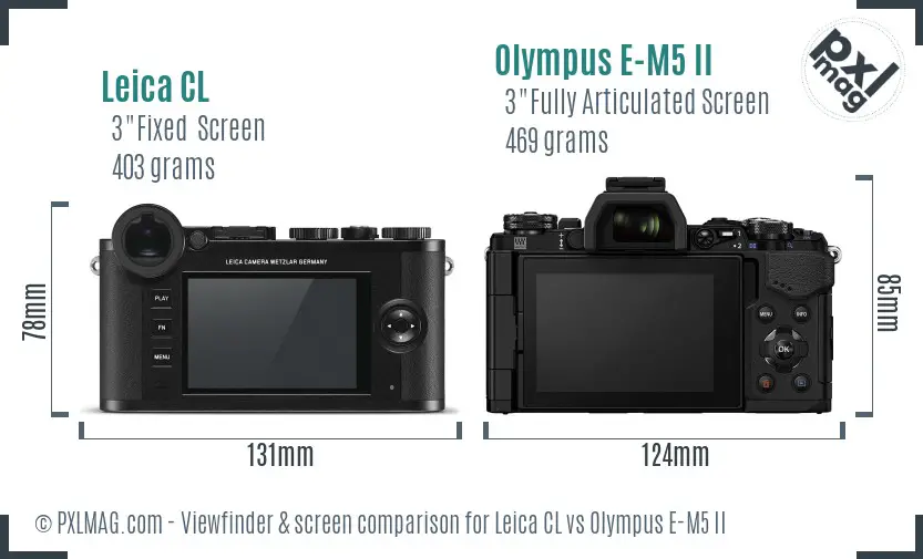 Leica CL vs Olympus E-M5 II Screen and Viewfinder comparison