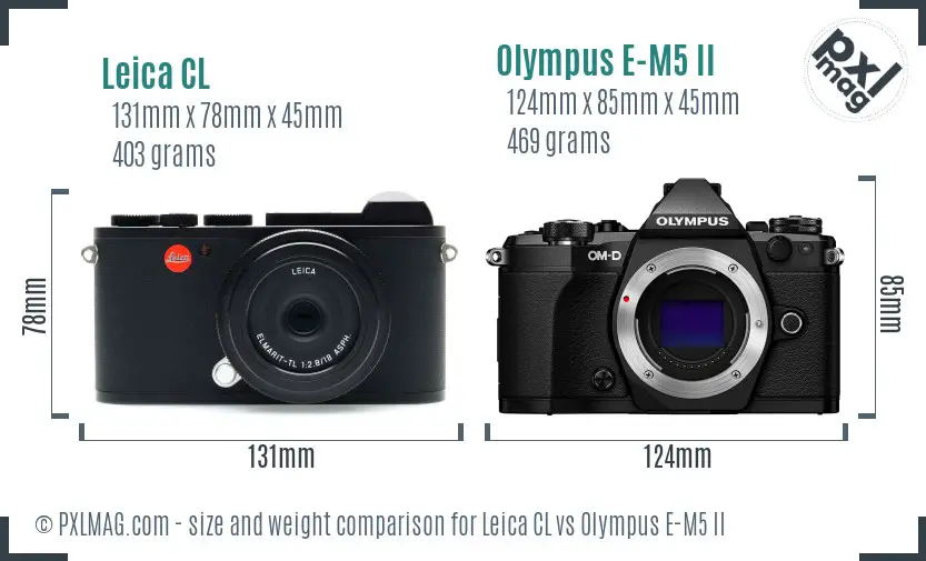 Leica CL vs Olympus E-M5 II size comparison