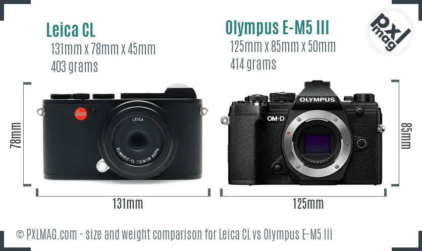 Leica CL vs Olympus E-M5 III size comparison