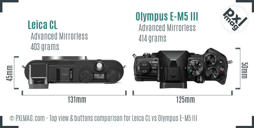 Leica CL vs Olympus E-M5 III top view buttons comparison