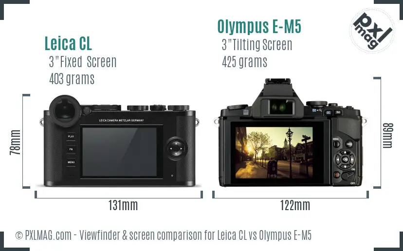 Leica CL vs Olympus E-M5 Screen and Viewfinder comparison