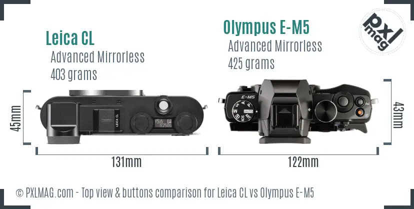 Leica CL vs Olympus E-M5 top view buttons comparison