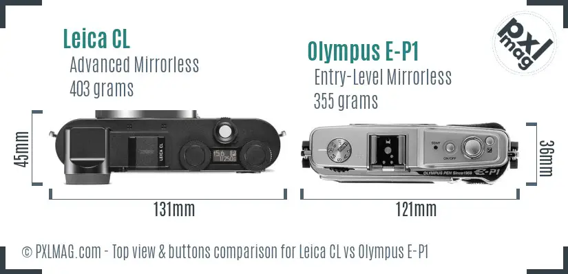 Leica CL vs Olympus E-P1 top view buttons comparison