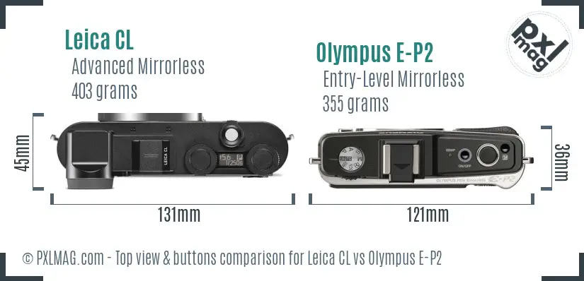 Leica CL vs Olympus E-P2 top view buttons comparison