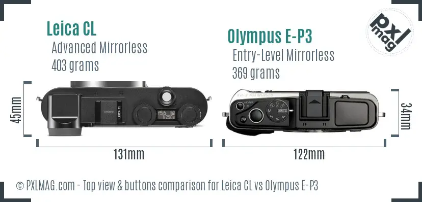 Leica CL vs Olympus E-P3 top view buttons comparison