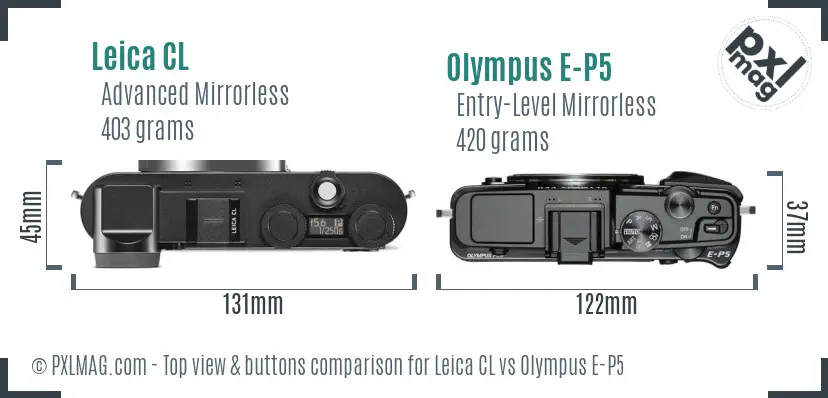 Leica CL vs Olympus E-P5 top view buttons comparison