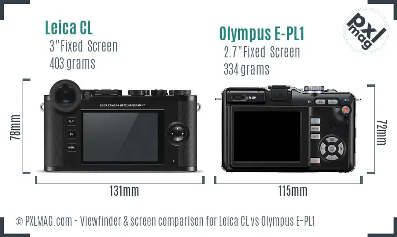 Leica CL vs Olympus E-PL1 Screen and Viewfinder comparison