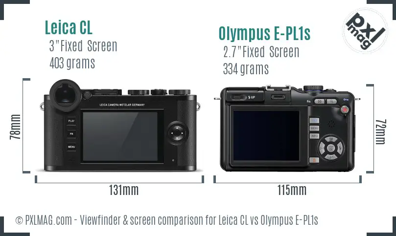 Leica CL vs Olympus E-PL1s Screen and Viewfinder comparison