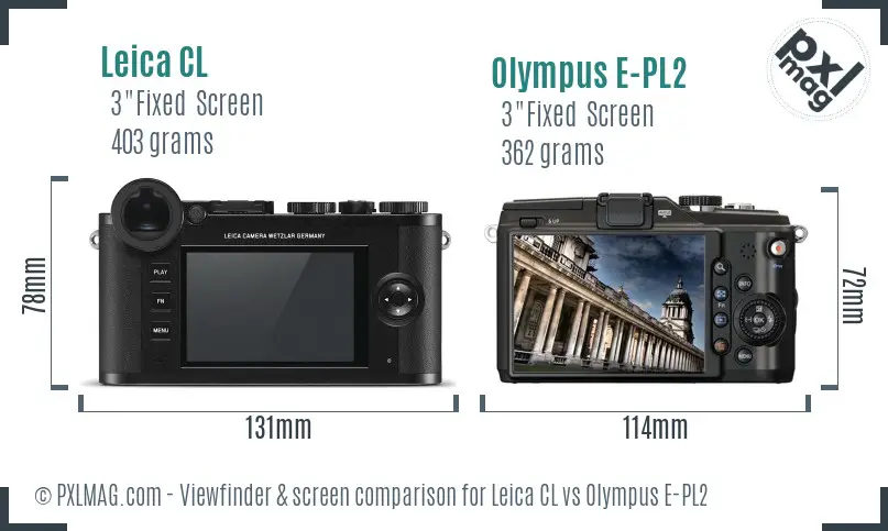 Leica CL vs Olympus E-PL2 Screen and Viewfinder comparison