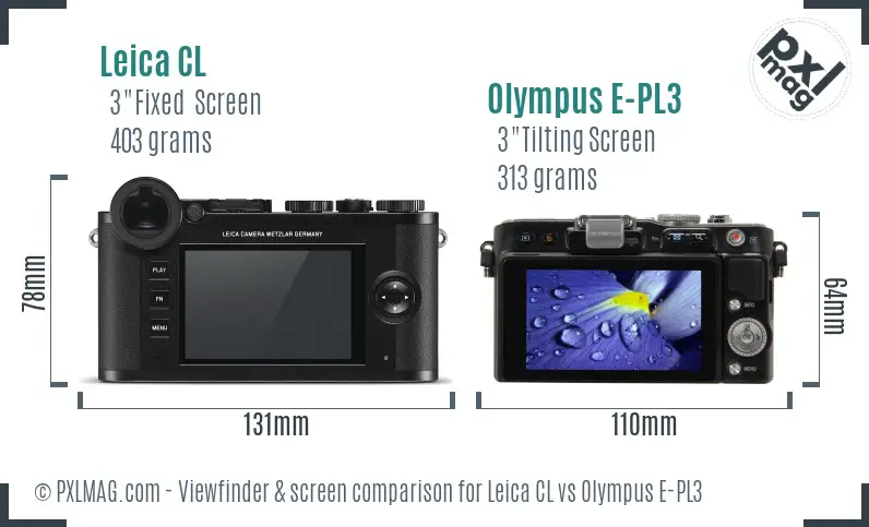 Leica CL vs Olympus E-PL3 Screen and Viewfinder comparison