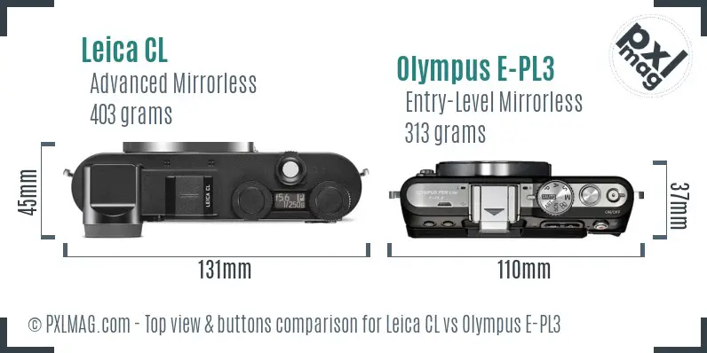 Leica CL vs Olympus E-PL3 top view buttons comparison
