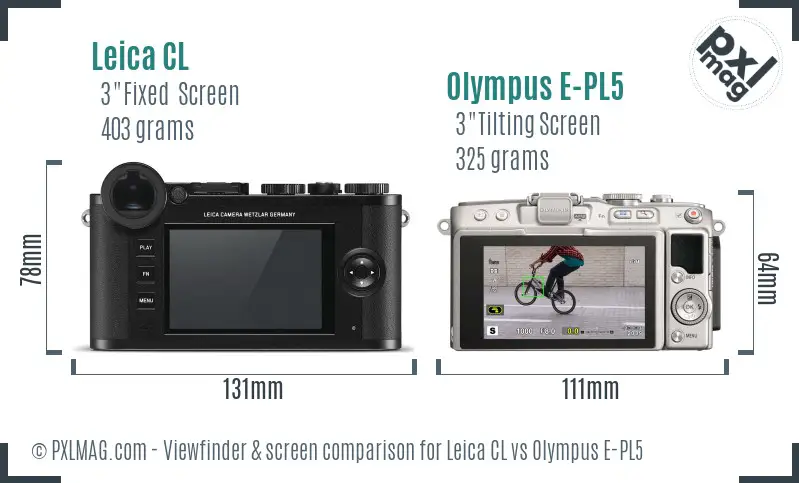 Leica CL vs Olympus E-PL5 Screen and Viewfinder comparison