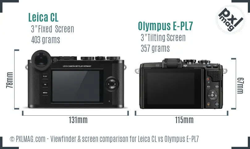 Leica CL vs Olympus E-PL7 Screen and Viewfinder comparison