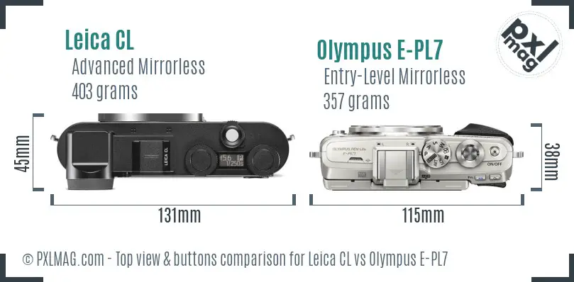 Leica CL vs Olympus E-PL7 top view buttons comparison