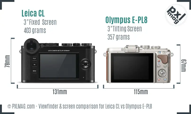 Leica CL vs Olympus E-PL8 Screen and Viewfinder comparison