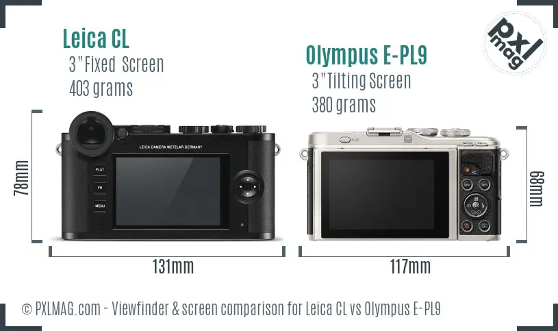 Leica CL vs Olympus E-PL9 Screen and Viewfinder comparison