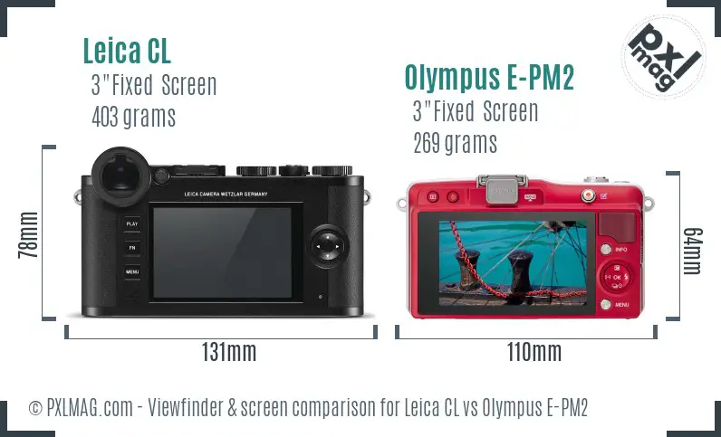 Leica CL vs Olympus E-PM2 Screen and Viewfinder comparison