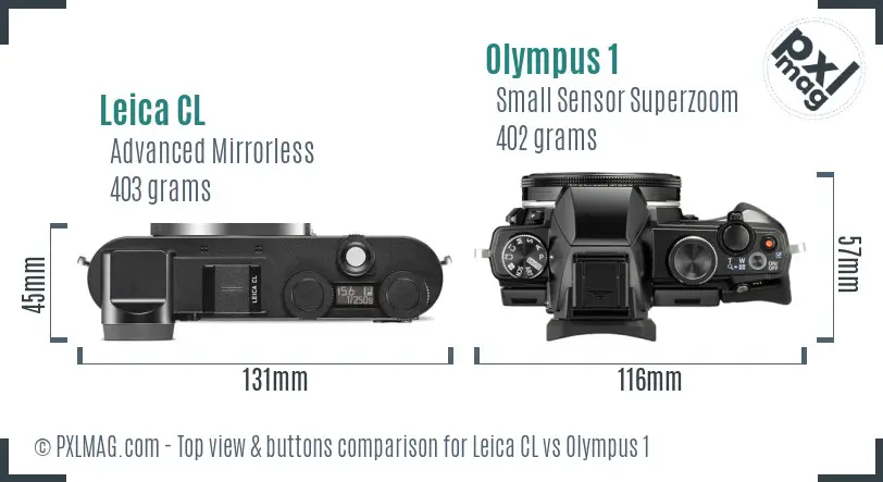 Leica CL vs Olympus 1 top view buttons comparison