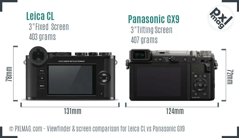 Leica CL vs Panasonic GX9 Screen and Viewfinder comparison