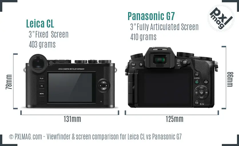 Leica CL vs Panasonic G7 Screen and Viewfinder comparison