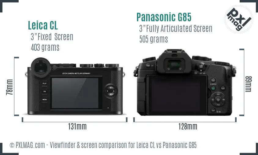 Leica CL vs Panasonic G85 Screen and Viewfinder comparison