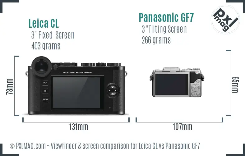 Leica CL vs Panasonic GF7 Screen and Viewfinder comparison