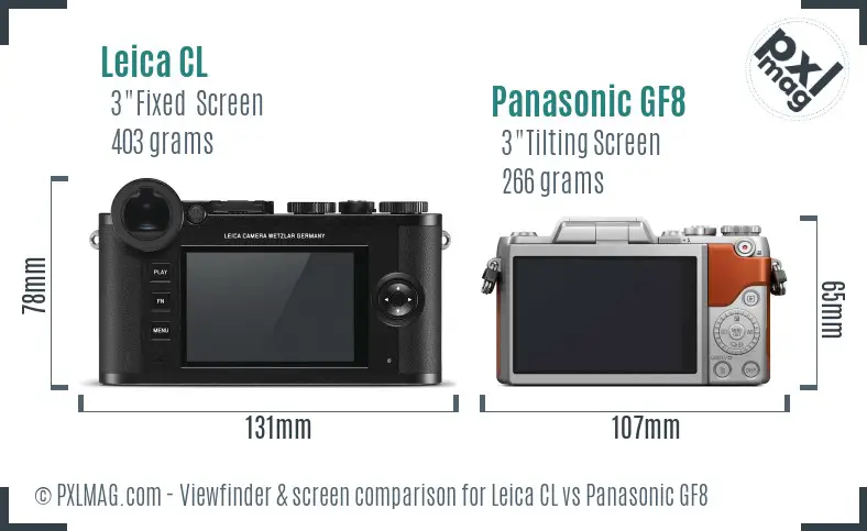 Leica CL vs Panasonic GF8 Screen and Viewfinder comparison