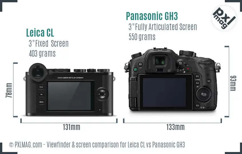 Leica CL vs Panasonic GH3 Screen and Viewfinder comparison