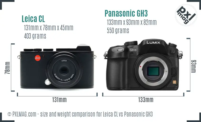 Leica CL vs Panasonic GH3 size comparison