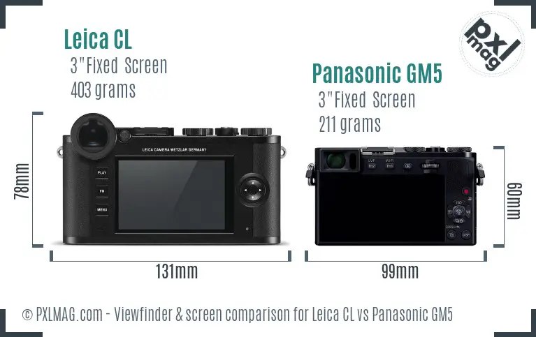 Leica CL vs Panasonic GM5 Screen and Viewfinder comparison