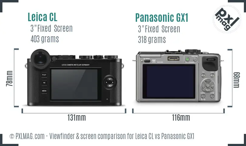 Leica CL vs Panasonic GX1 Screen and Viewfinder comparison