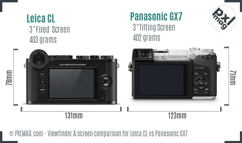 Leica CL vs Panasonic GX7 Screen and Viewfinder comparison