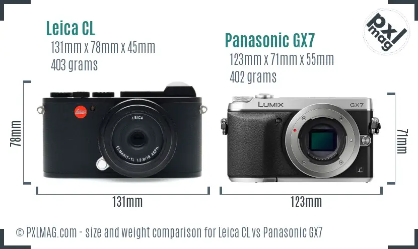 Leica CL vs Panasonic GX7 size comparison