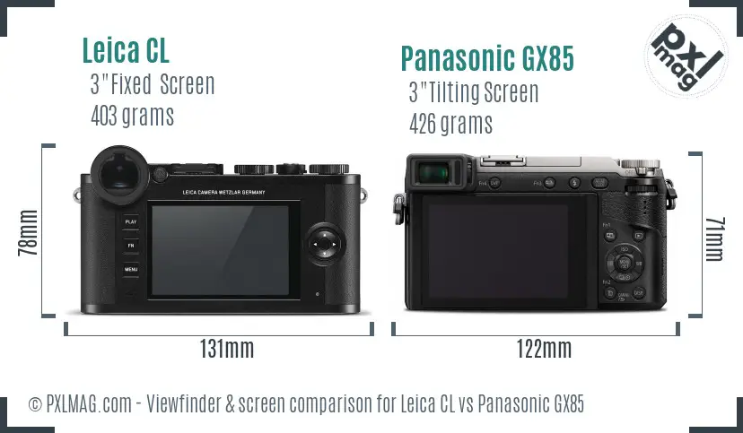 Leica CL vs Panasonic GX85 Screen and Viewfinder comparison